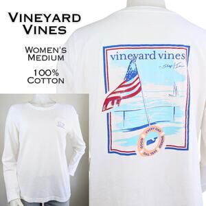 Vineyard Vines Womens Long Sleeve T-Shirt Medium White Americana Nautical Flag